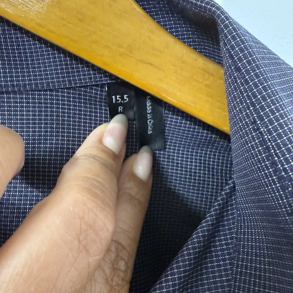 Theory Black‎ Mini Check Long Sleeve Shirt Men's 15.5 Regular/Size Medium